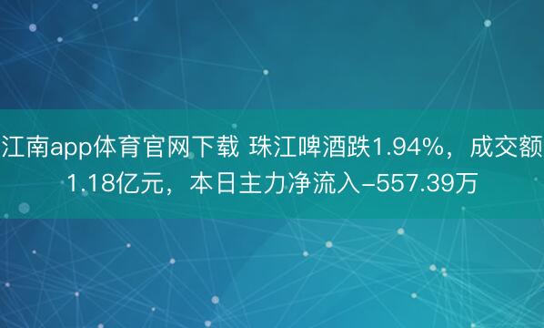 江南app体育官网下载 珠江啤酒跌1.94%，成交额1.18亿元，本日主力净流入-557.39万